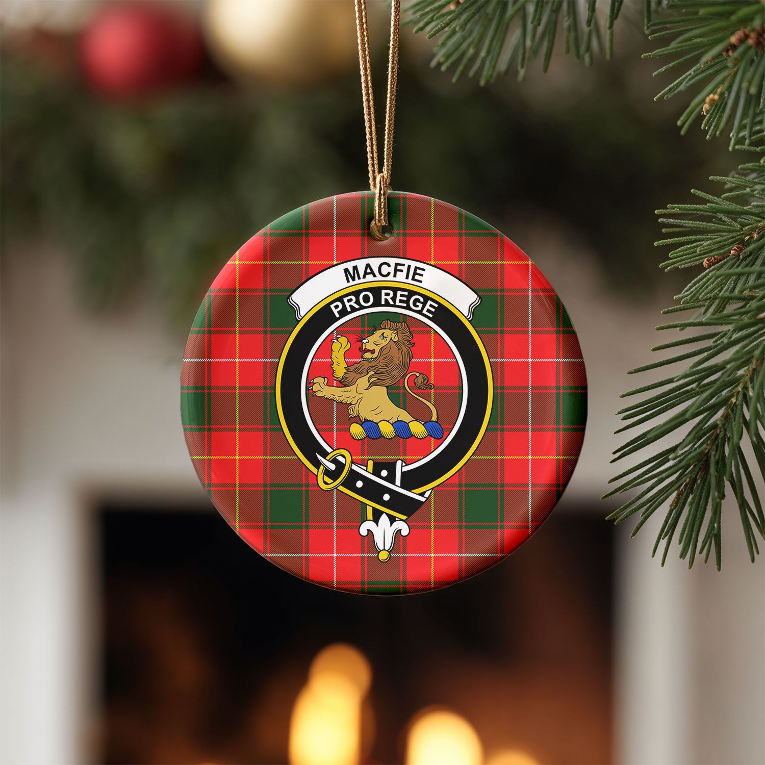 MacFie Tartan Crest Christmas Ceramic Ornament