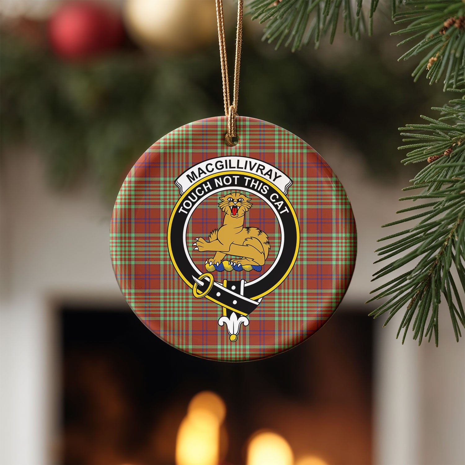 MacGillivray Hunting Ancient Tartan Crest Christmas Ceramic Ornament