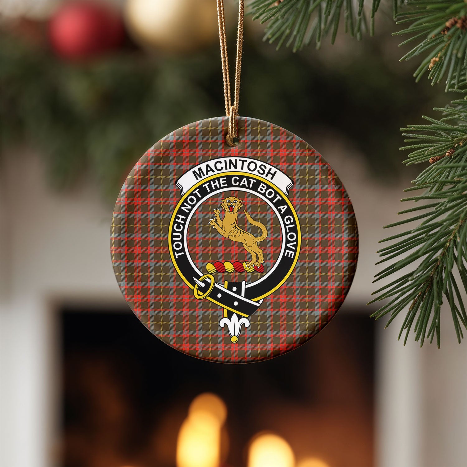 MacIntosh Hunting Weathered Tartan Crest Christmas Ceramic Ornament