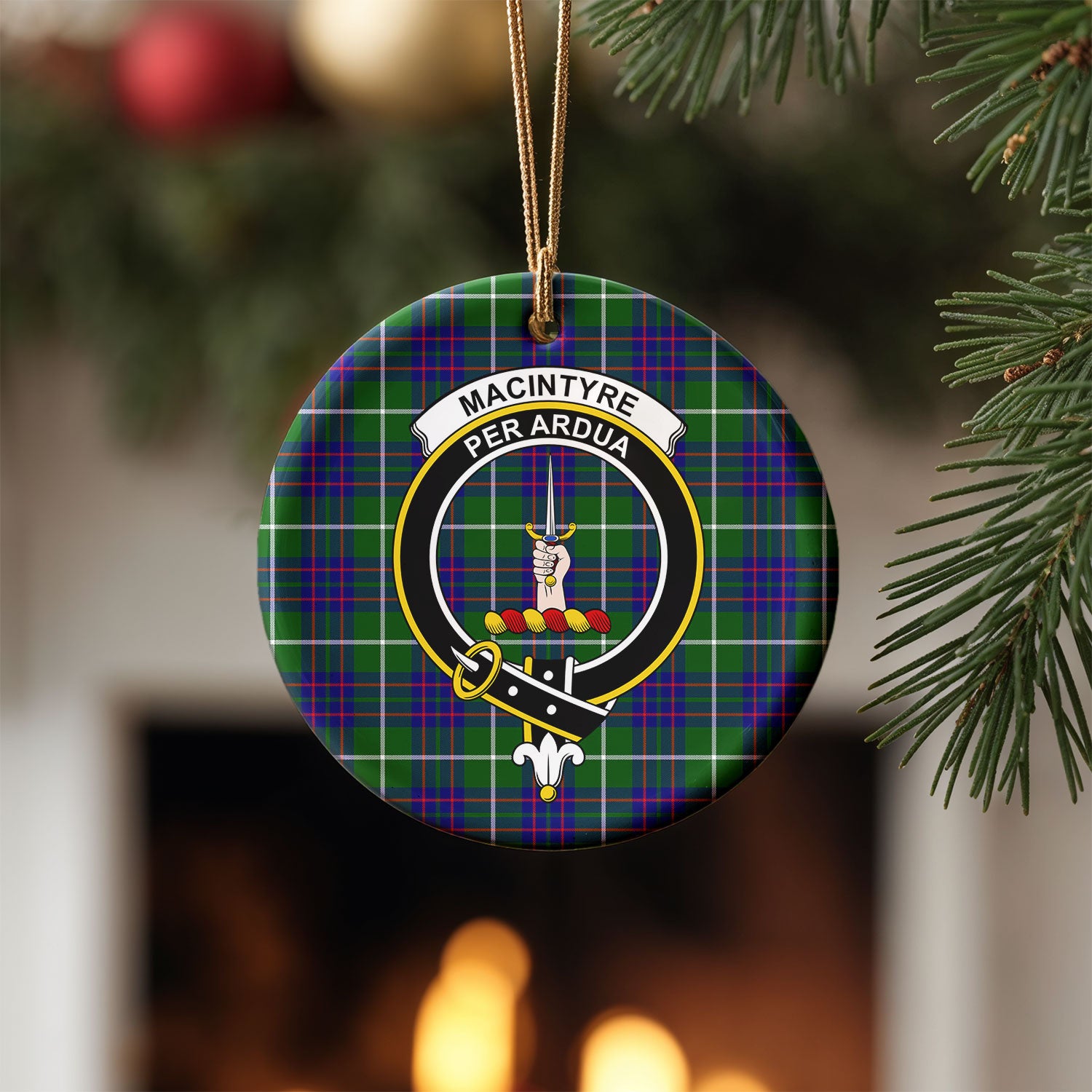 MacIntyre Hunting Modern Tartan Crest Christmas Ceramic Ornament