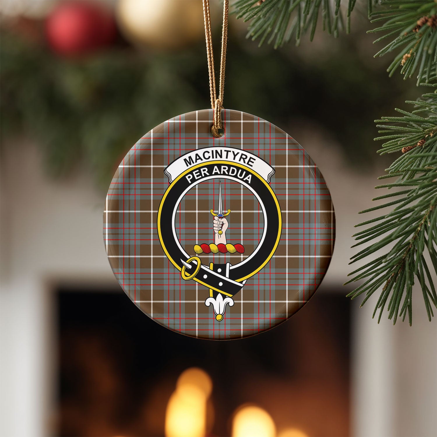 MacIntyre Hunting Weathered Tartan Crest Christmas Ceramic Ornament