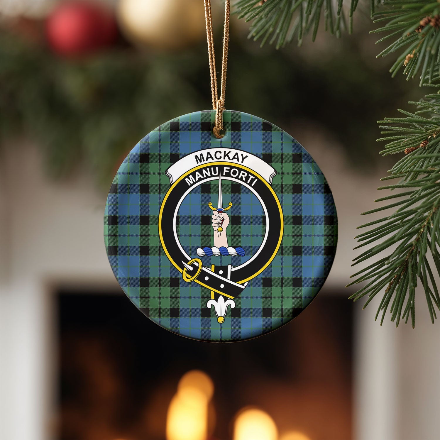 MacKay Ancient Tartan Crest Christmas Ceramic Ornament