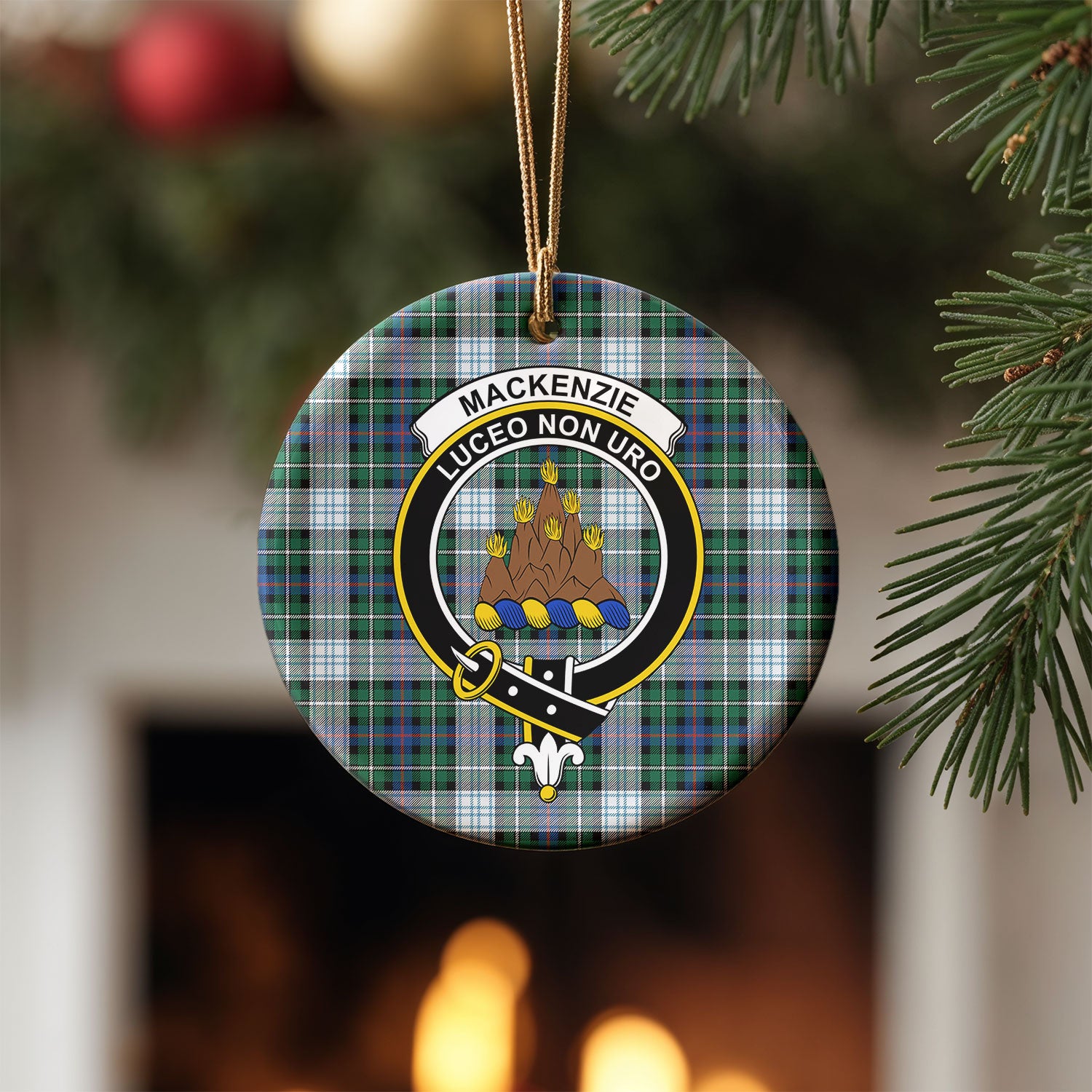 MacKenzie Dress Ancient Tartan Crest Christmas Ceramic Ornament