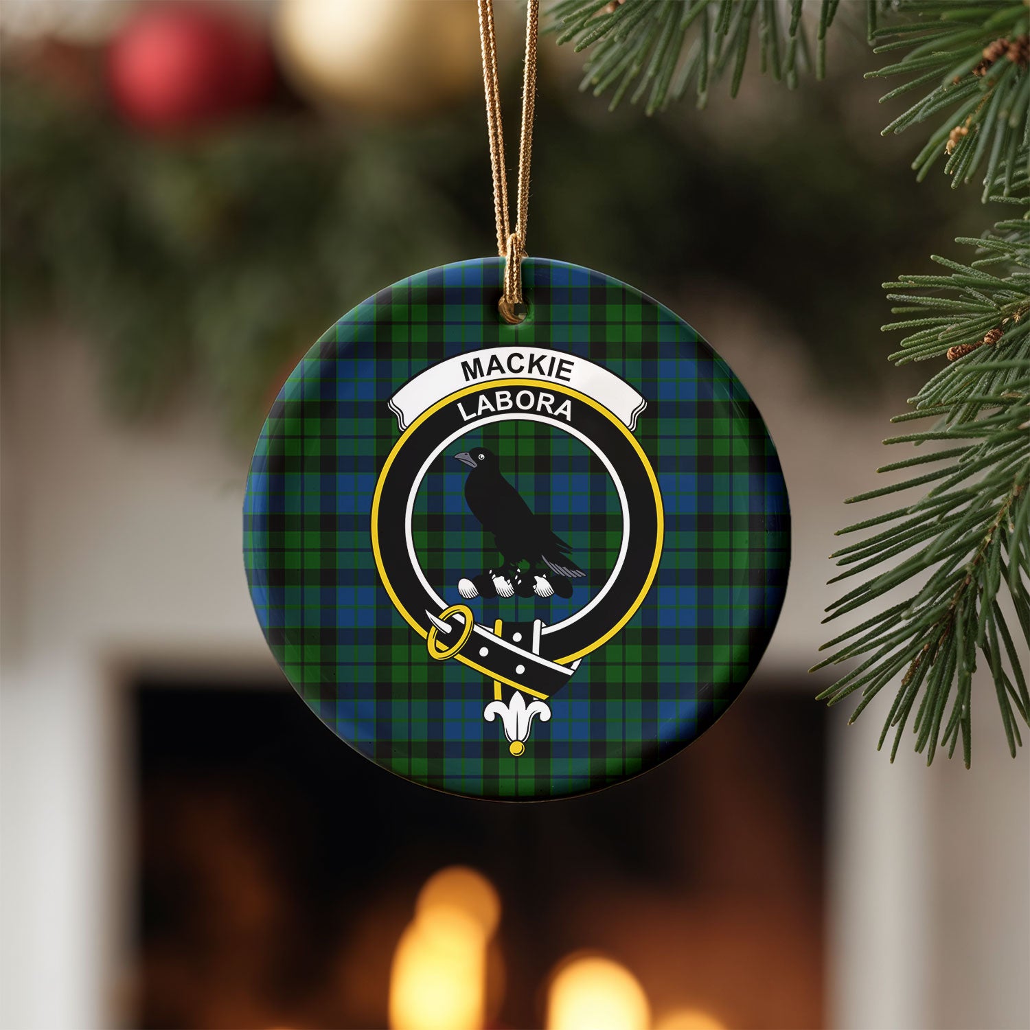 MacKie Tartan Crest Christmas Ceramic Ornament