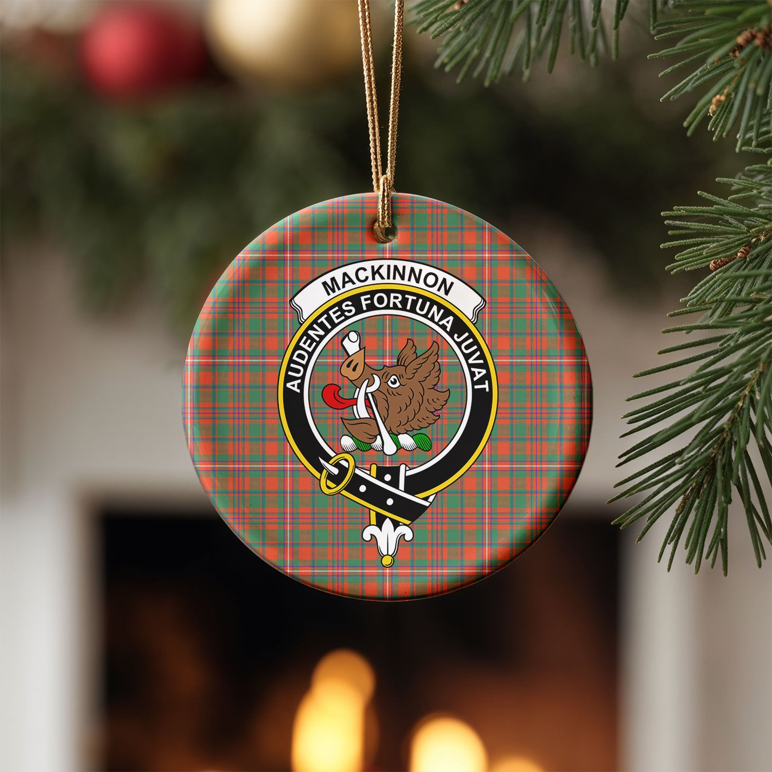 MacKinnon Ancient Tartan Crest Christmas Ceramic Ornament