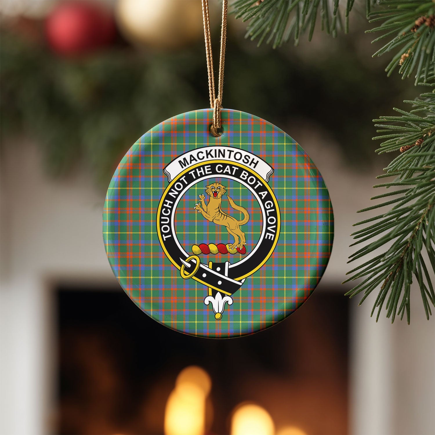 MacKintosh Hunting Ancient Tartan Crest Christmas Ceramic Ornament