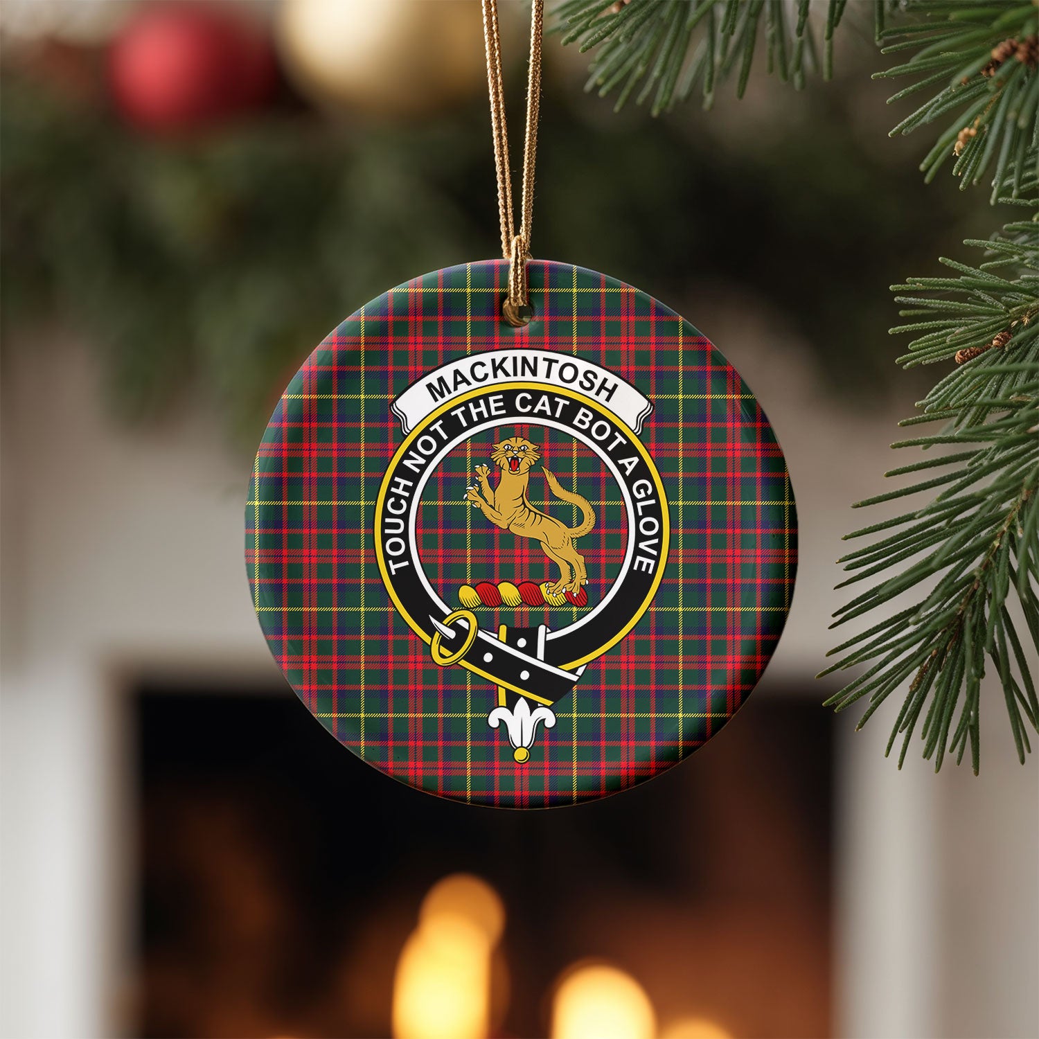 MacKintosh Hunting Modern Tartan Crest Christmas Ceramic Ornament