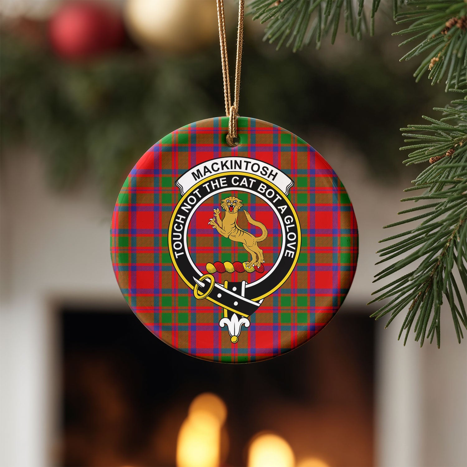MacKintosh Modern Tartan Crest Christmas Ceramic Ornament