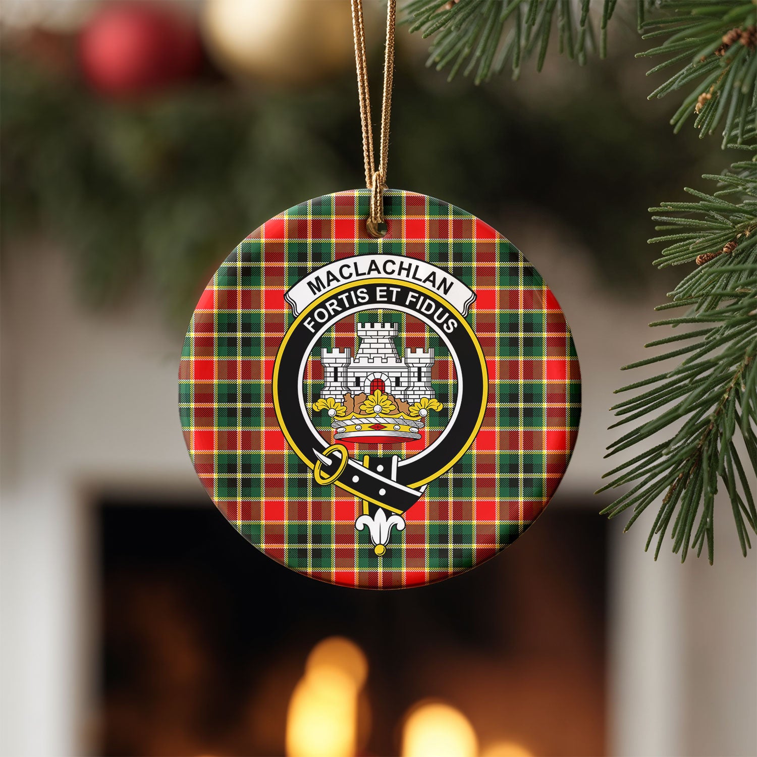 MacLachlan Hunting Modern Tartan Crest Christmas Ceramic Ornament