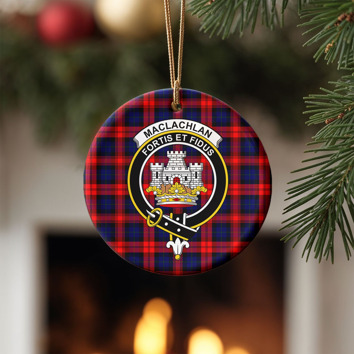 MacLachlan Modern Tartan Crest Christmas Ceramic Ornament
