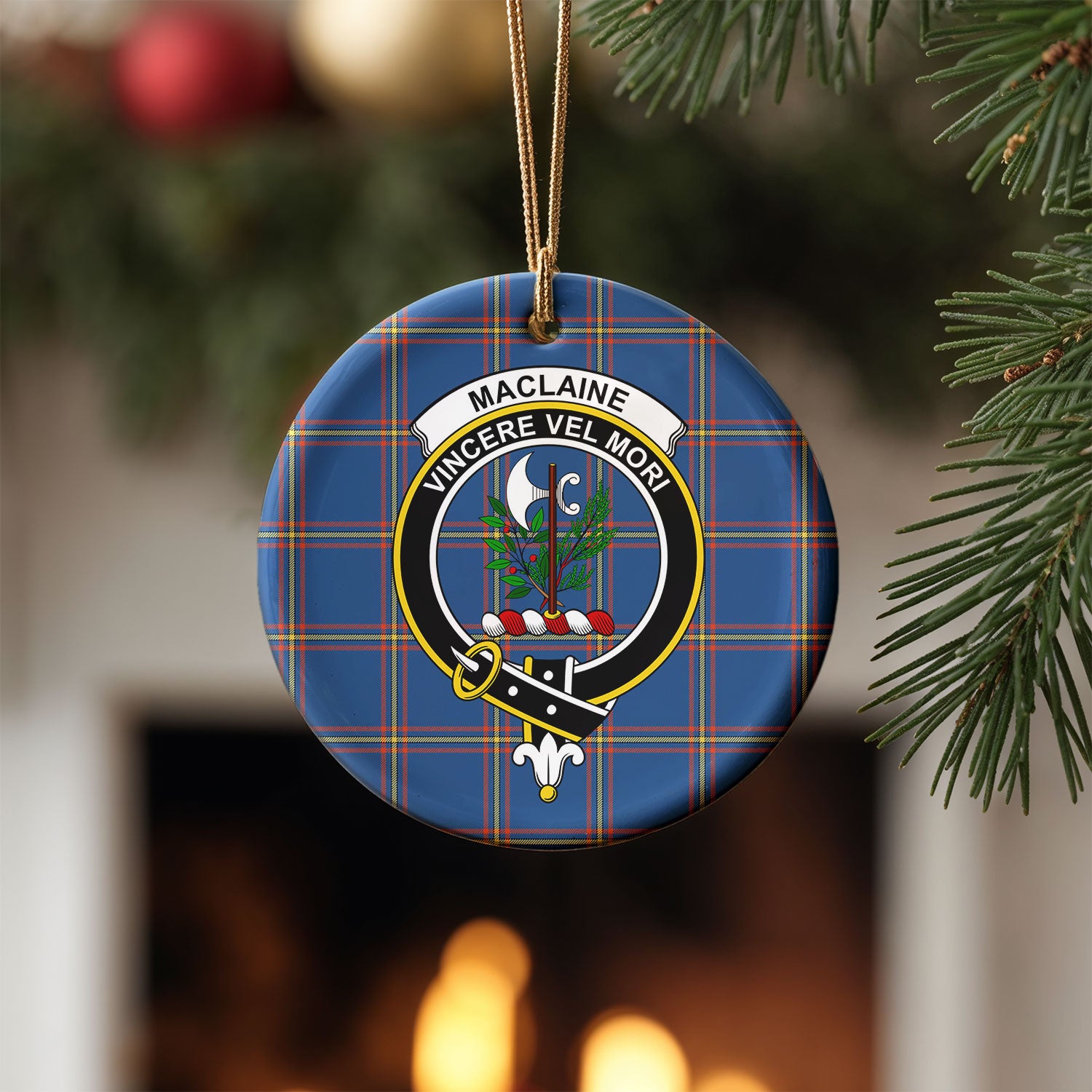 MacLaine of Loch Buie Hunting Ancient Tartan Crest Christmas Ceramic Ornament