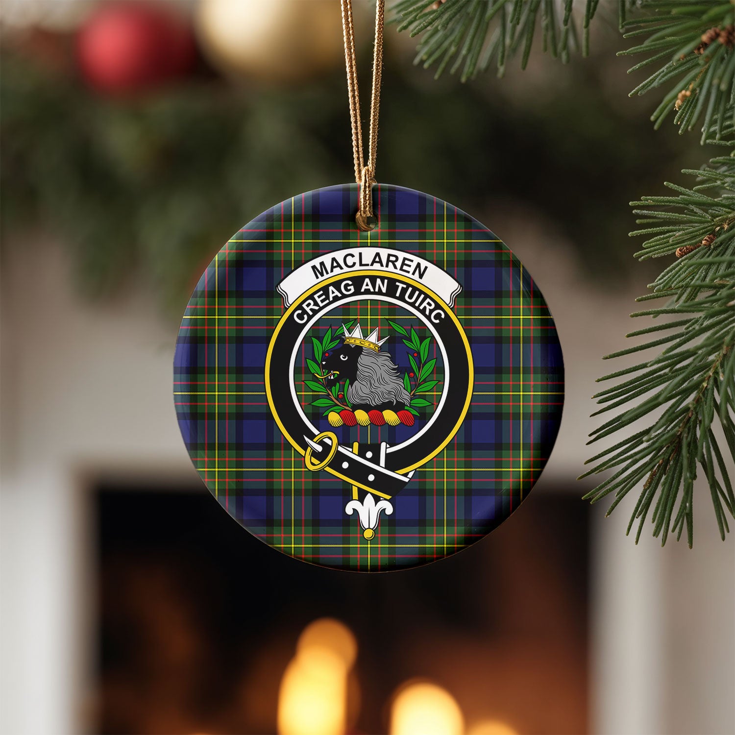 MacLaren Modern Tartan Crest Christmas Ceramic Ornament