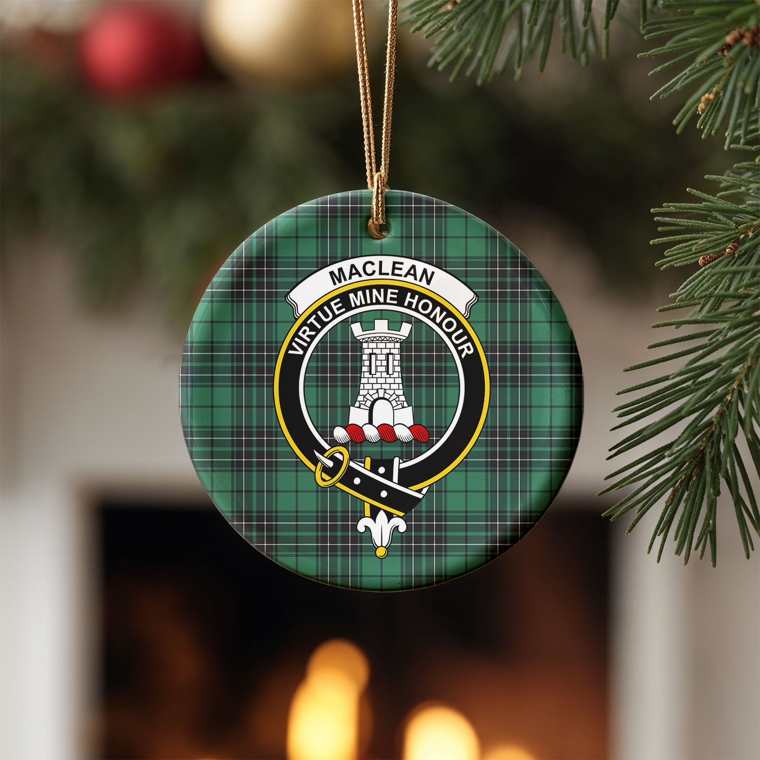 MacLean Hunting Ancient Tartan Crest Christmas Ceramic Ornament