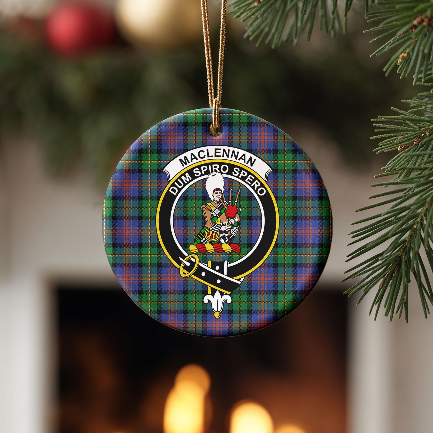 MacLennan Ancient Tartan Crest Christmas Ceramic Ornament
