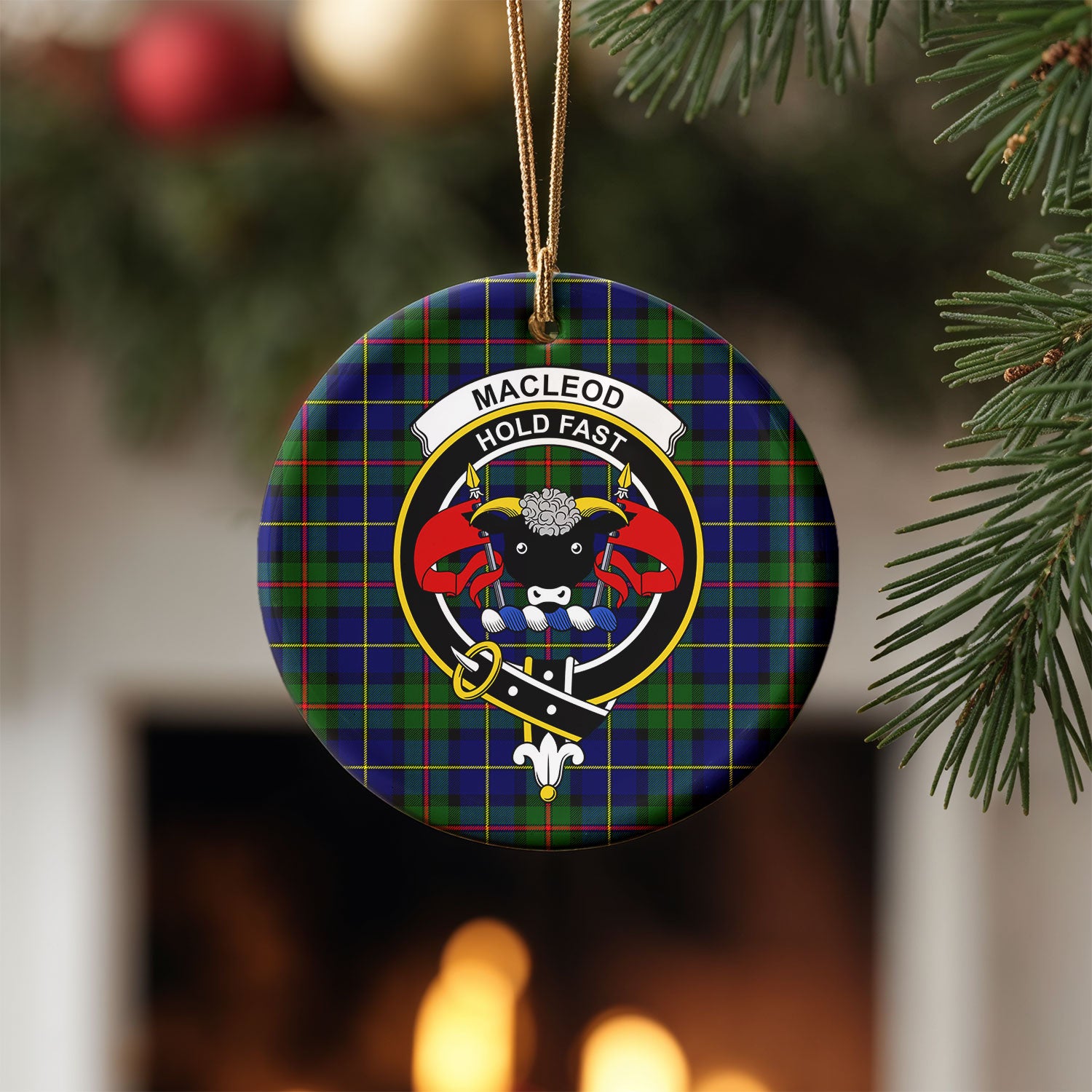 MacLeod of Harris Modern Tartan Crest Christmas Ceramic Ornament