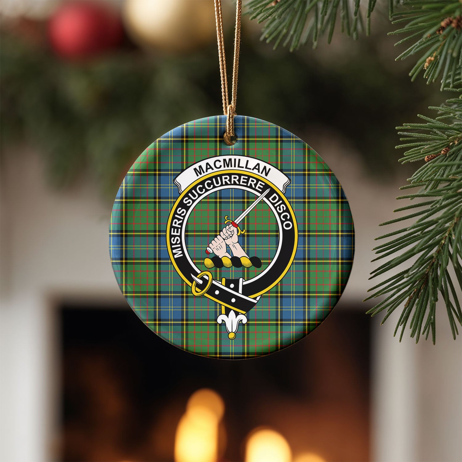MacMillan Hunting Ancient Tartan Crest Christmas Ceramic Ornament