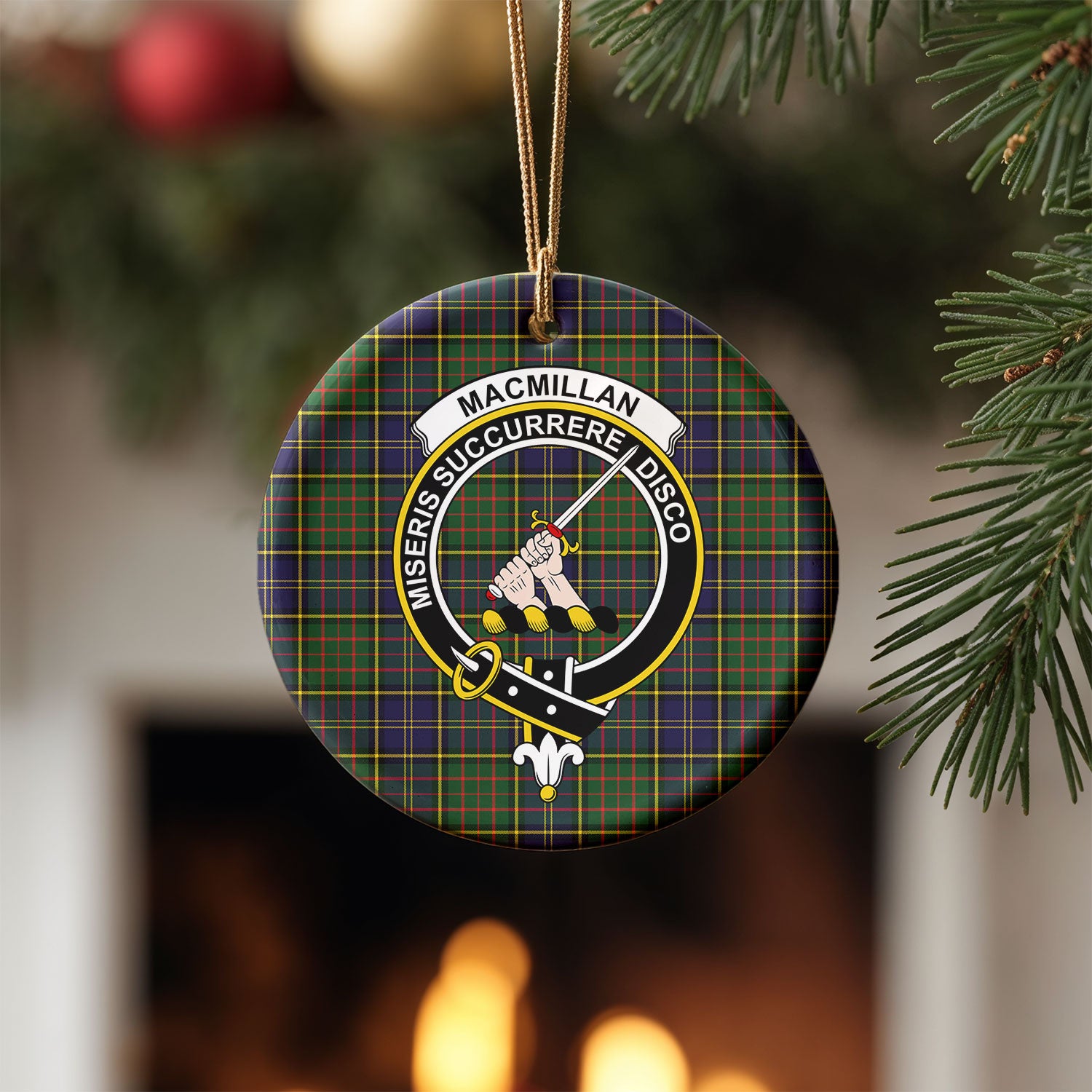 MacMillan Hunting Modern Tartan Crest Christmas Ceramic Ornament