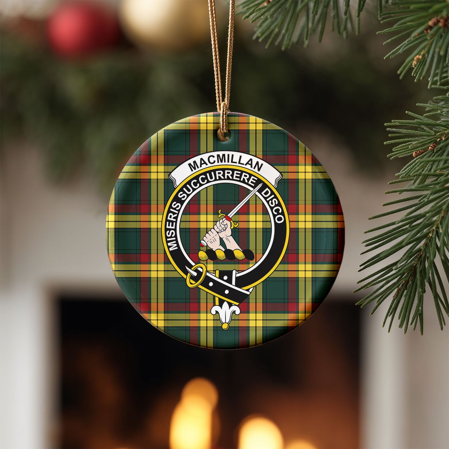 MacMillan Old Modern Tartan Crest Christmas Ceramic Ornament