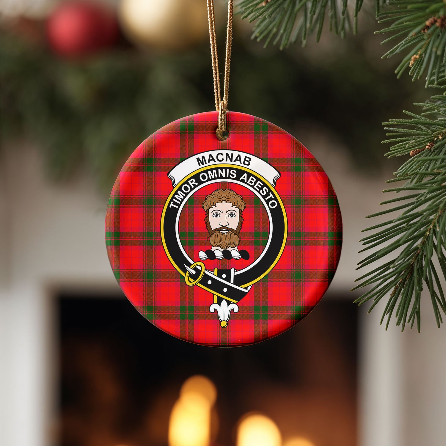 MacNab Modern Tartan Crest Christmas Ceramic Ornament