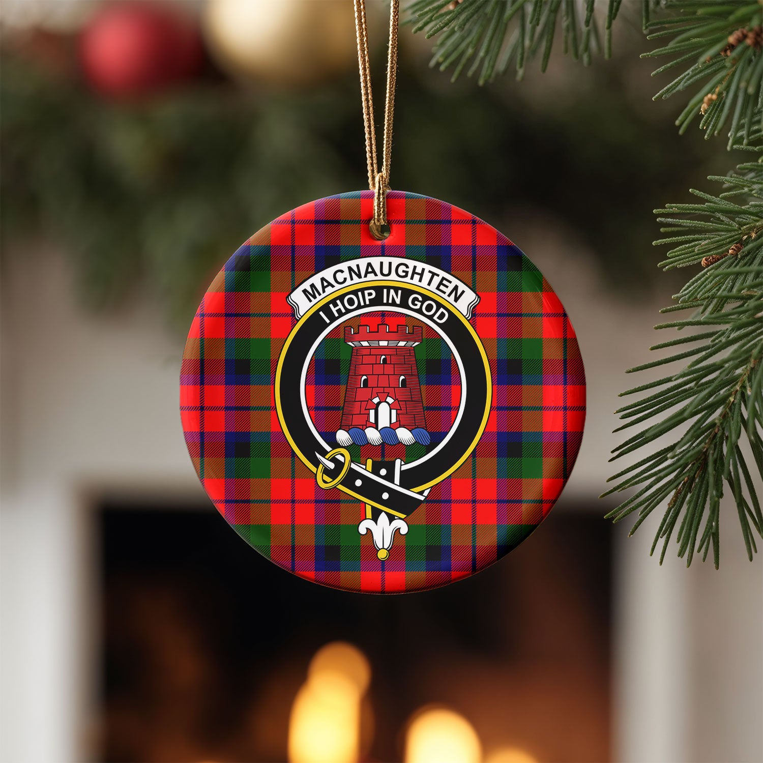 MacNaughten Tartan Crest Christmas Ceramic Ornament