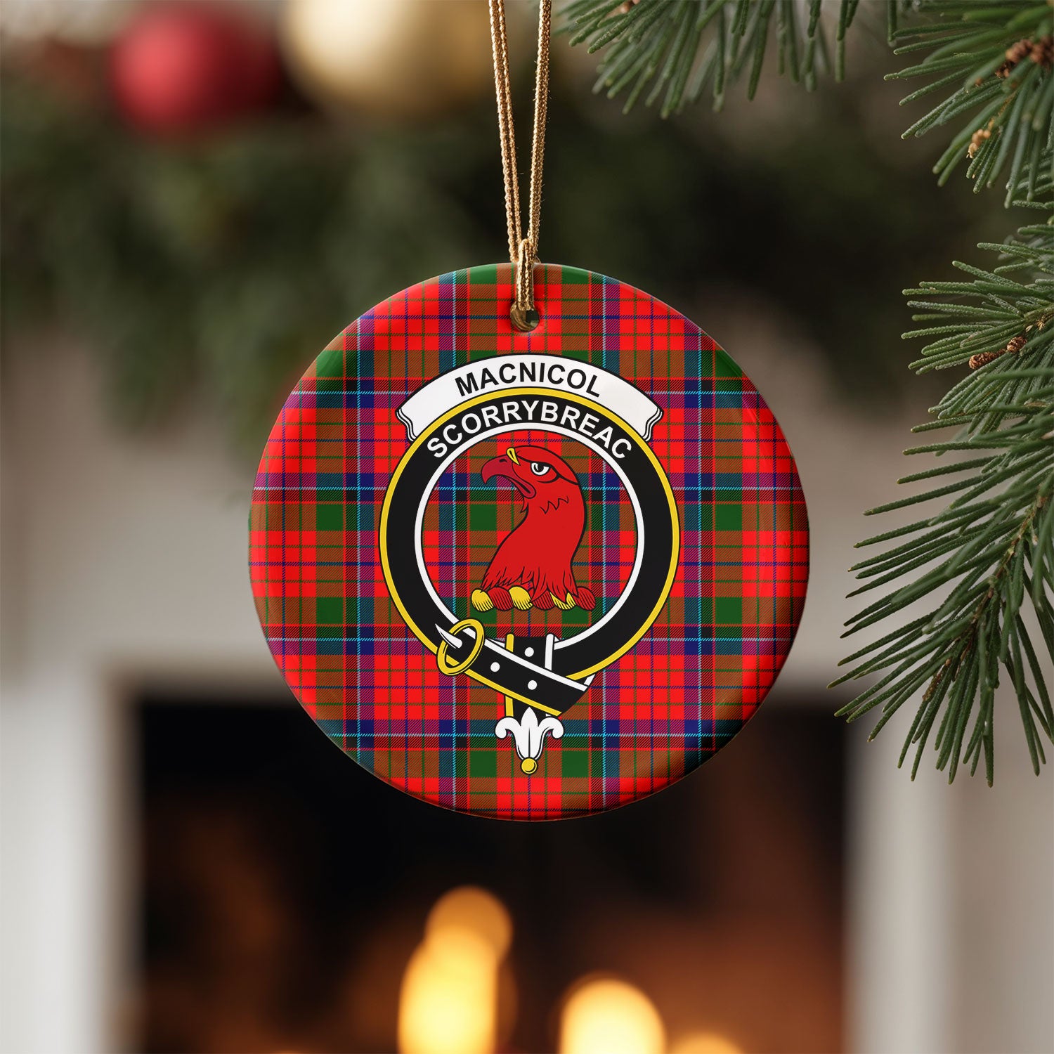 MacNicol (of Scorrybreac) Tartan Crest Christmas Ceramic Ornament