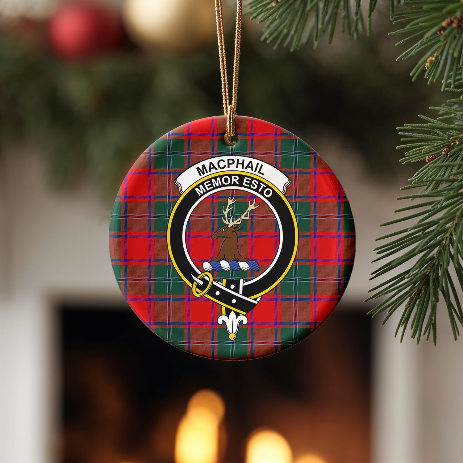 MacPhail Clan Tartan Crest Christmas Ceramic Ornament
