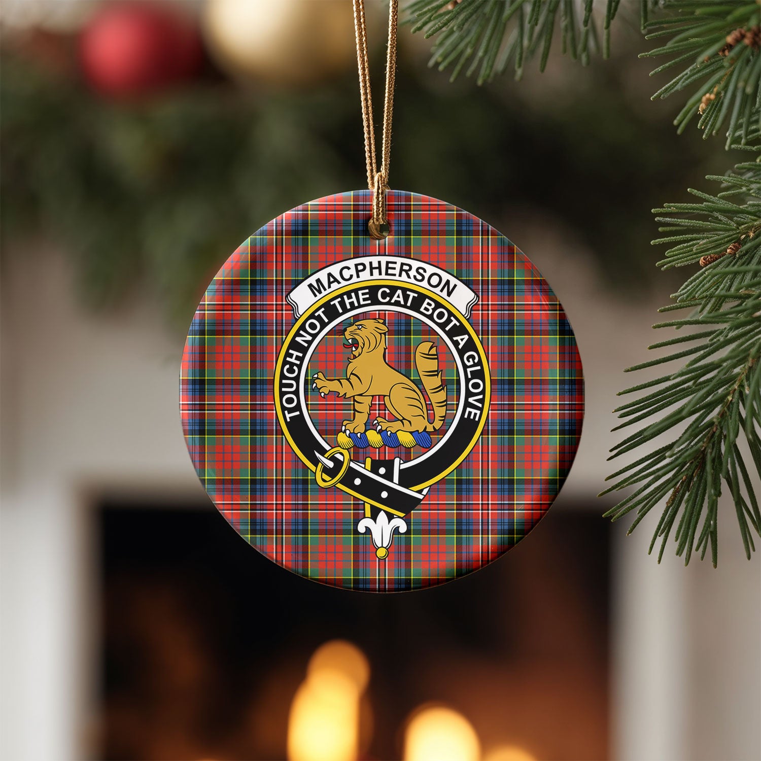 MacPherson Ancient Tartan Crest Christmas Ceramic Ornament