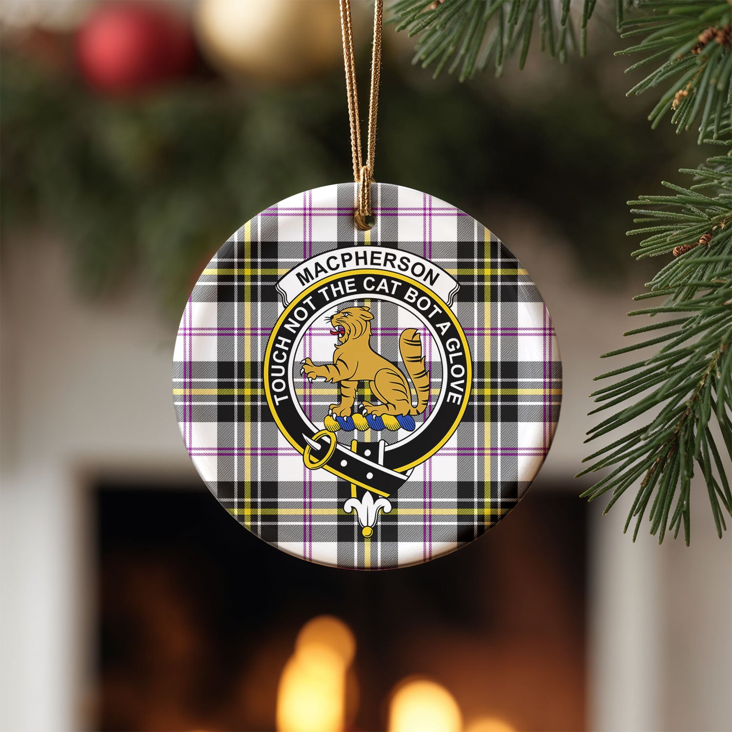 MacPherson Dress Modern Tartan Crest Christmas Ceramic Ornament
