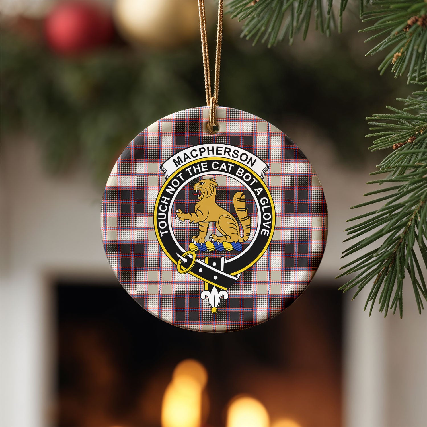 MacPherson Hunting Ancient Tartan Crest Christmas Ceramic Ornament