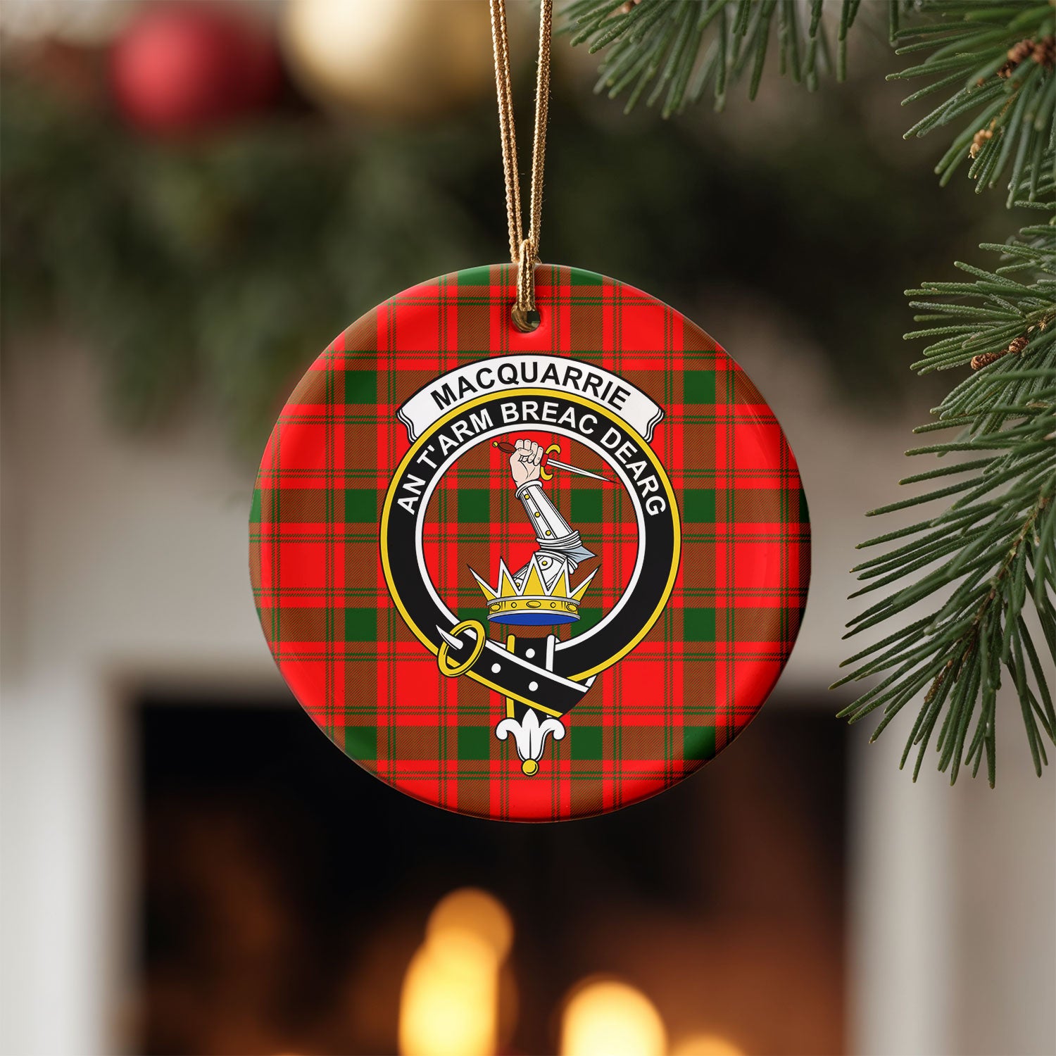 MacQuarrie Tartan Crest Christmas Ceramic Ornament