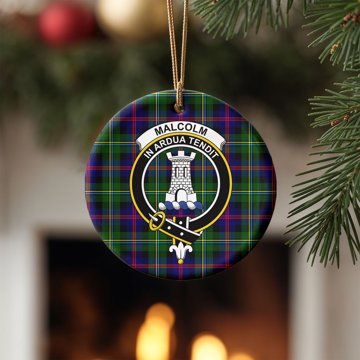Malcolm (or MacCallum) Tartan Crest Christmas Ceramic Ornament