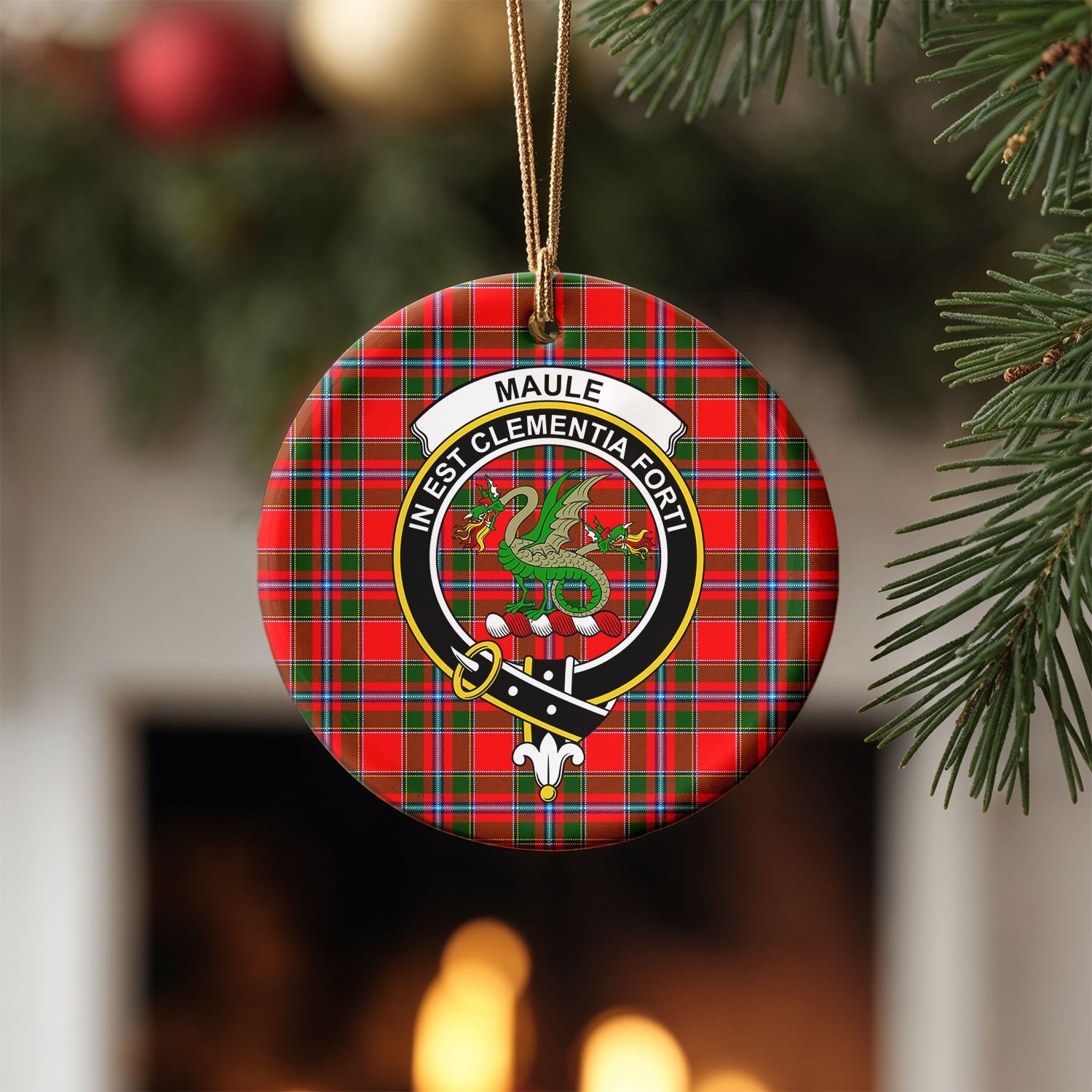 Maule Tartan Crest Christmas Ceramic Ornament
