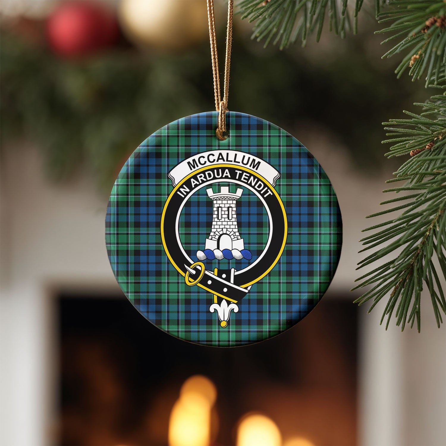 McCallum Ancient Tartan Crest Christmas Ceramic Ornament