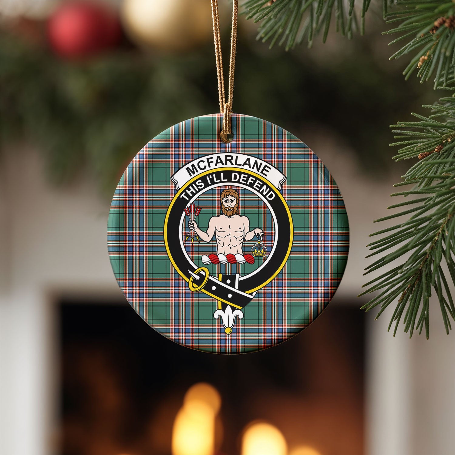 McFarlane Hunting Ancient Tartan Crest Christmas Ceramic Ornament