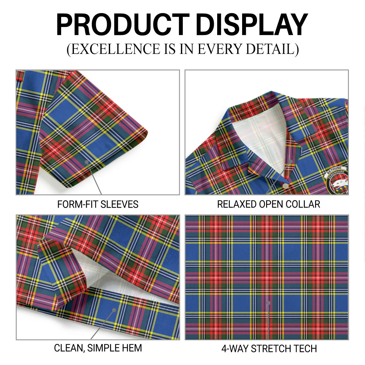 Bethune Modern Tartan Crest Hawaiian Shirt