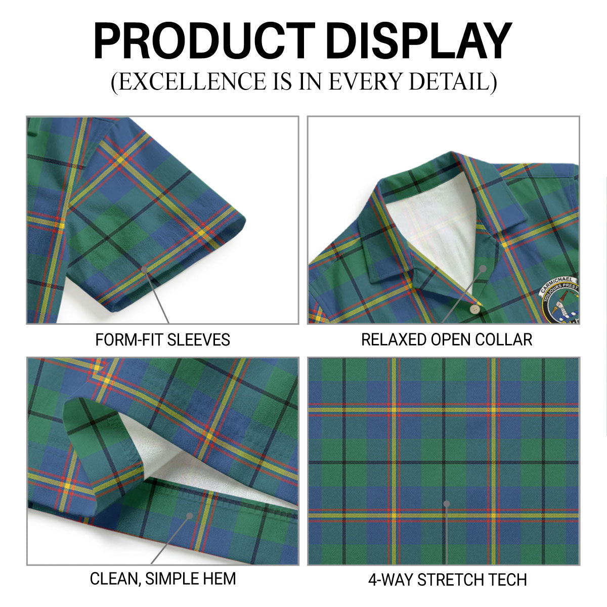 Carmichael Ancient Tartan Crest Hawaiian Shirt