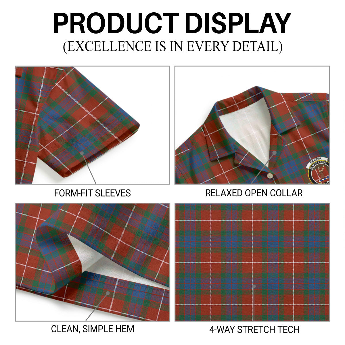 Fraser (of Lovat) Ancient Tartan Crest Hawaiian Shirt