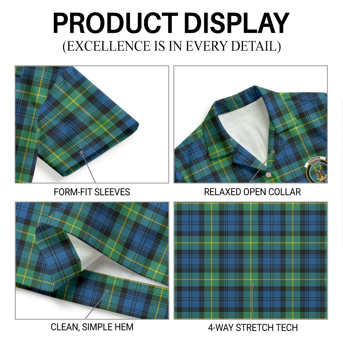 Gordon Ancient Tartan Crest Hawaiian Shirt