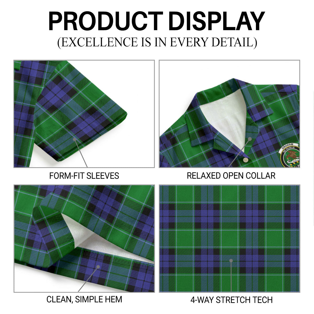 Graham of Menteith Modern Tartan Crest Hawaiian Shirt