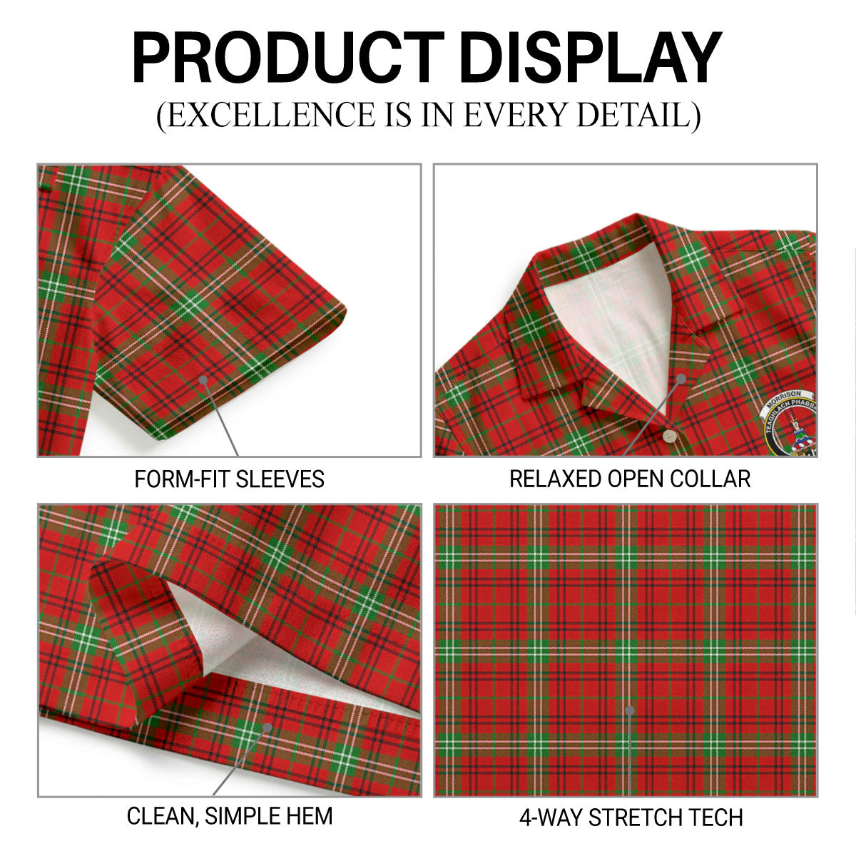 Morrison Red Modern Tartan Crest Hawaiian Shirt