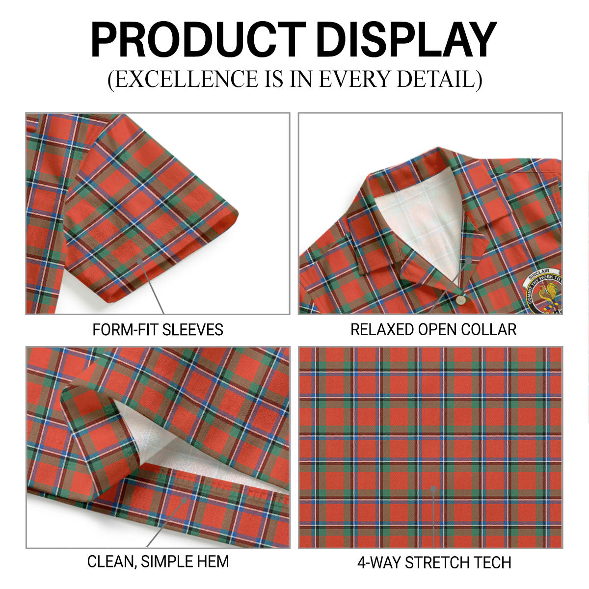 Sinclair Ancient Tartan Crest Hawaiian Shirt