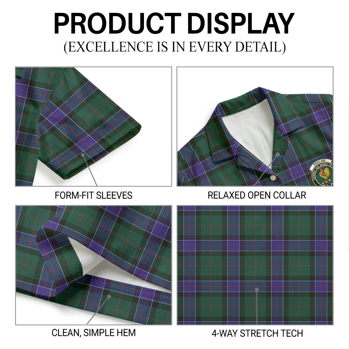 Sinclair Hunting Modern Tartan Crest Hawaiian Shirt