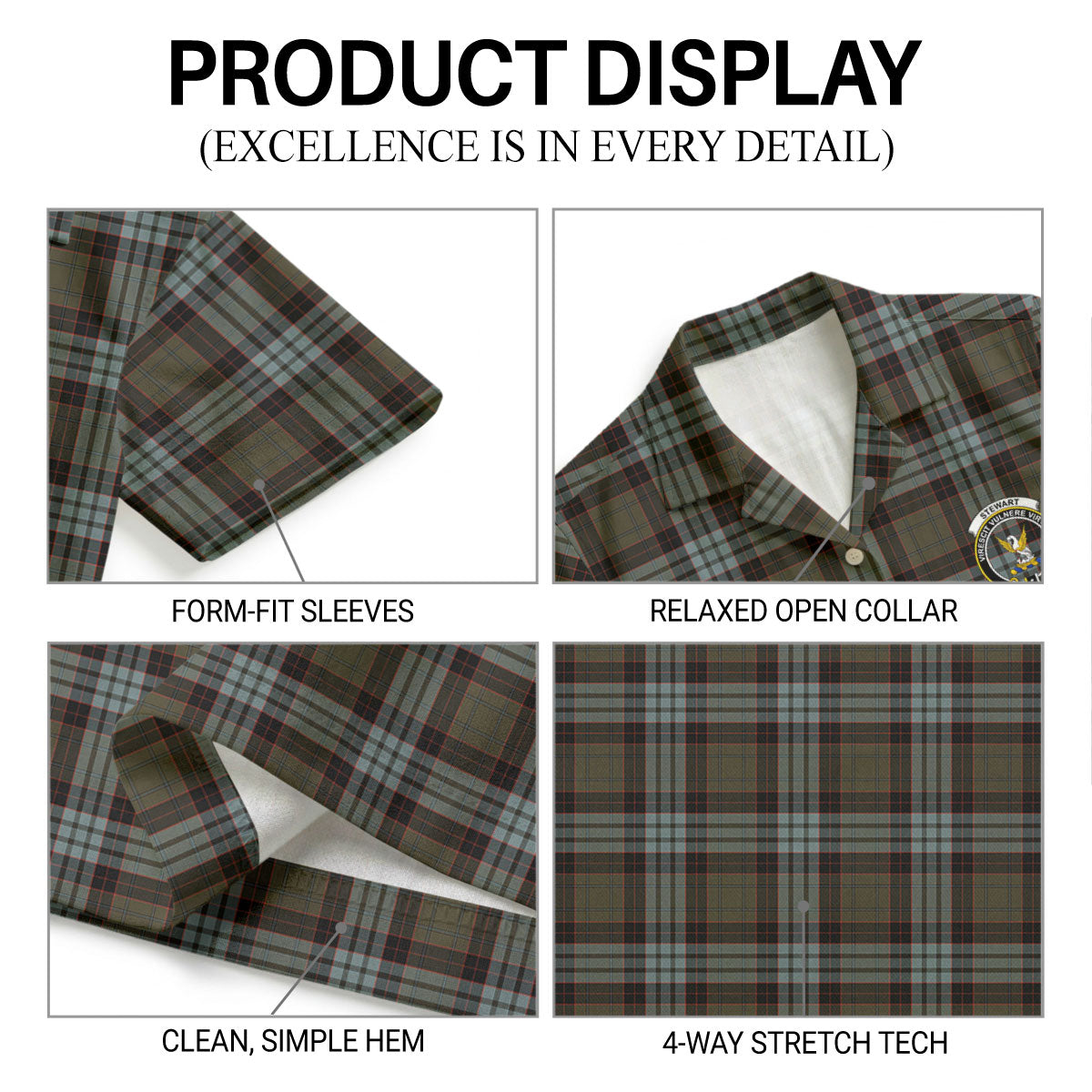 Stewart Old Weathered Tartan Crest Hawaiian Shirt