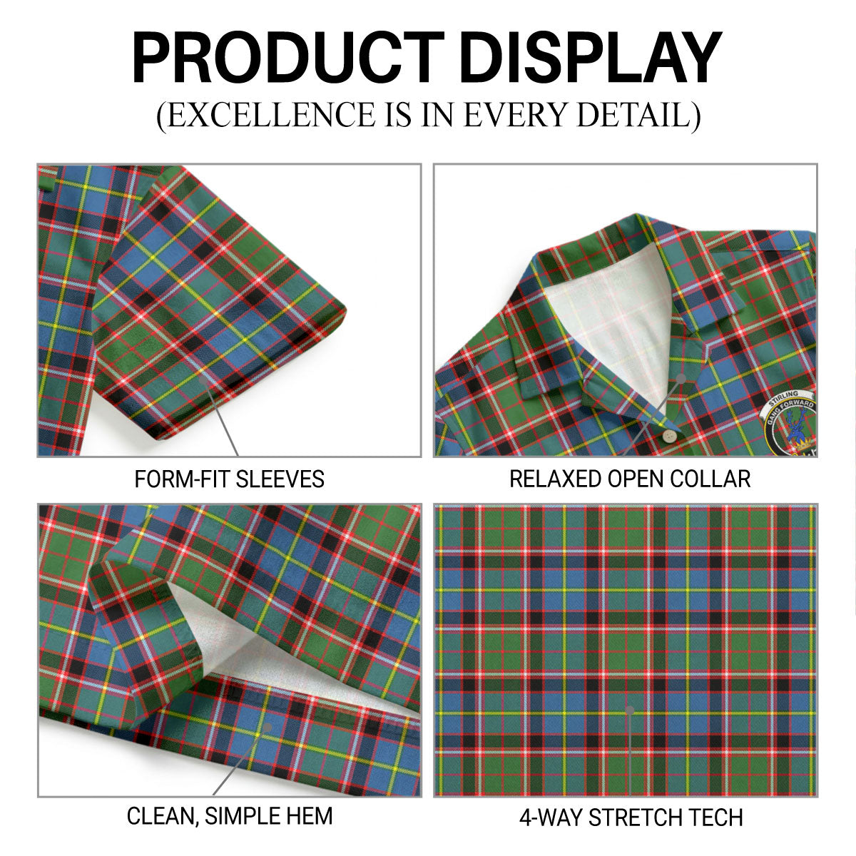 Stirling (of Cadder-Present Chief) Tartan Crest Hawaiian Shirt