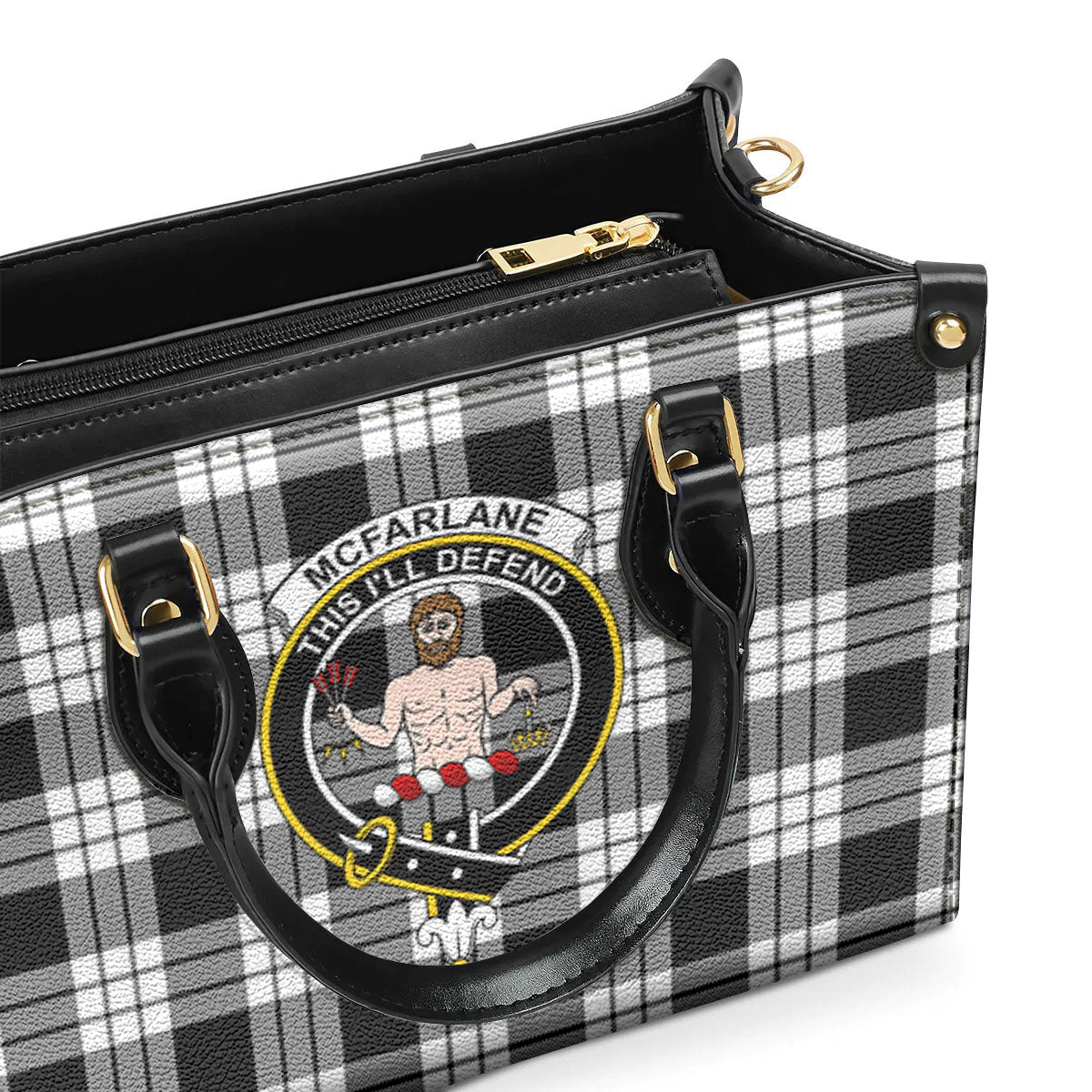 McFarlane Black - White Tartan Crest Leather Handbag