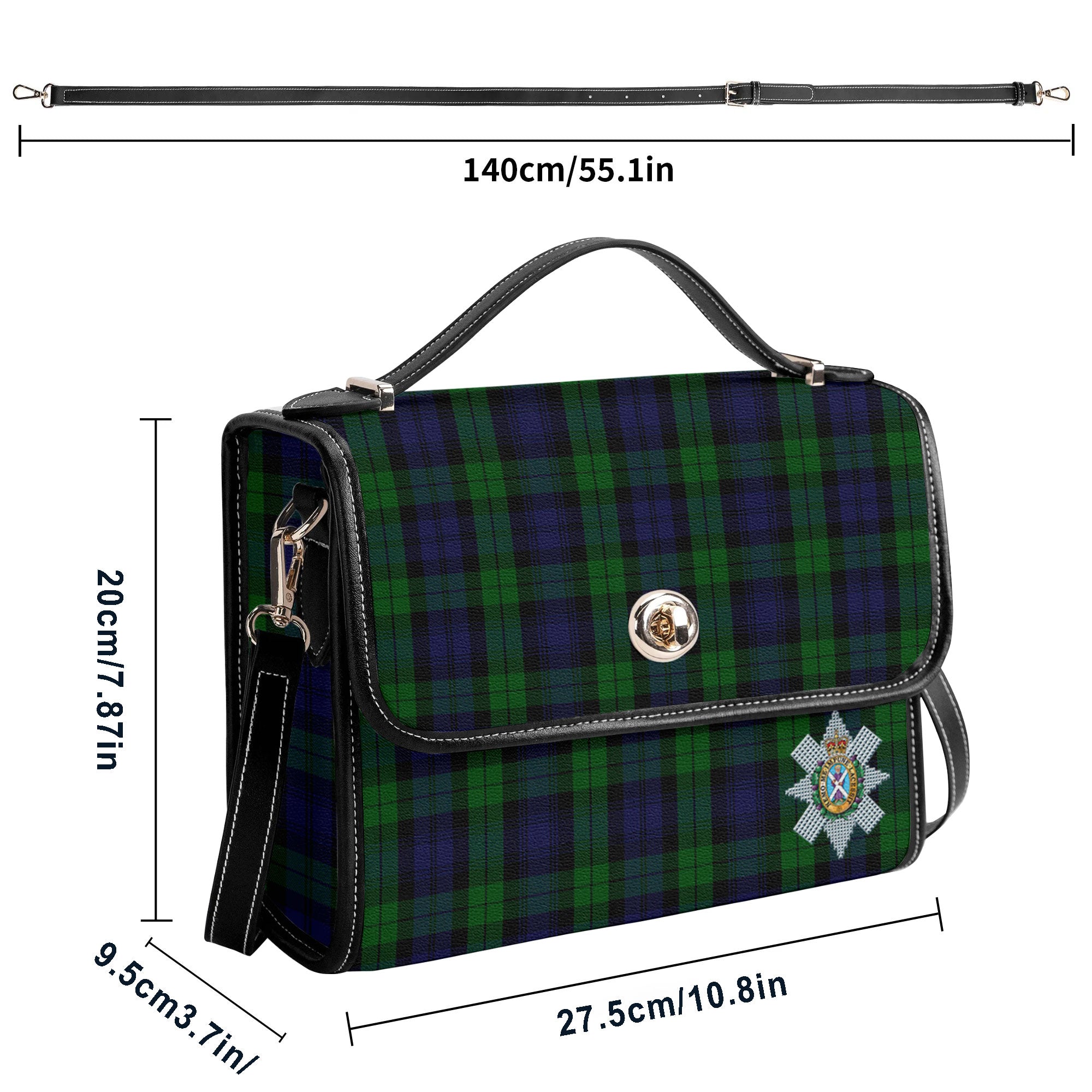 Black Watch Tartan Crest Satchel Bag