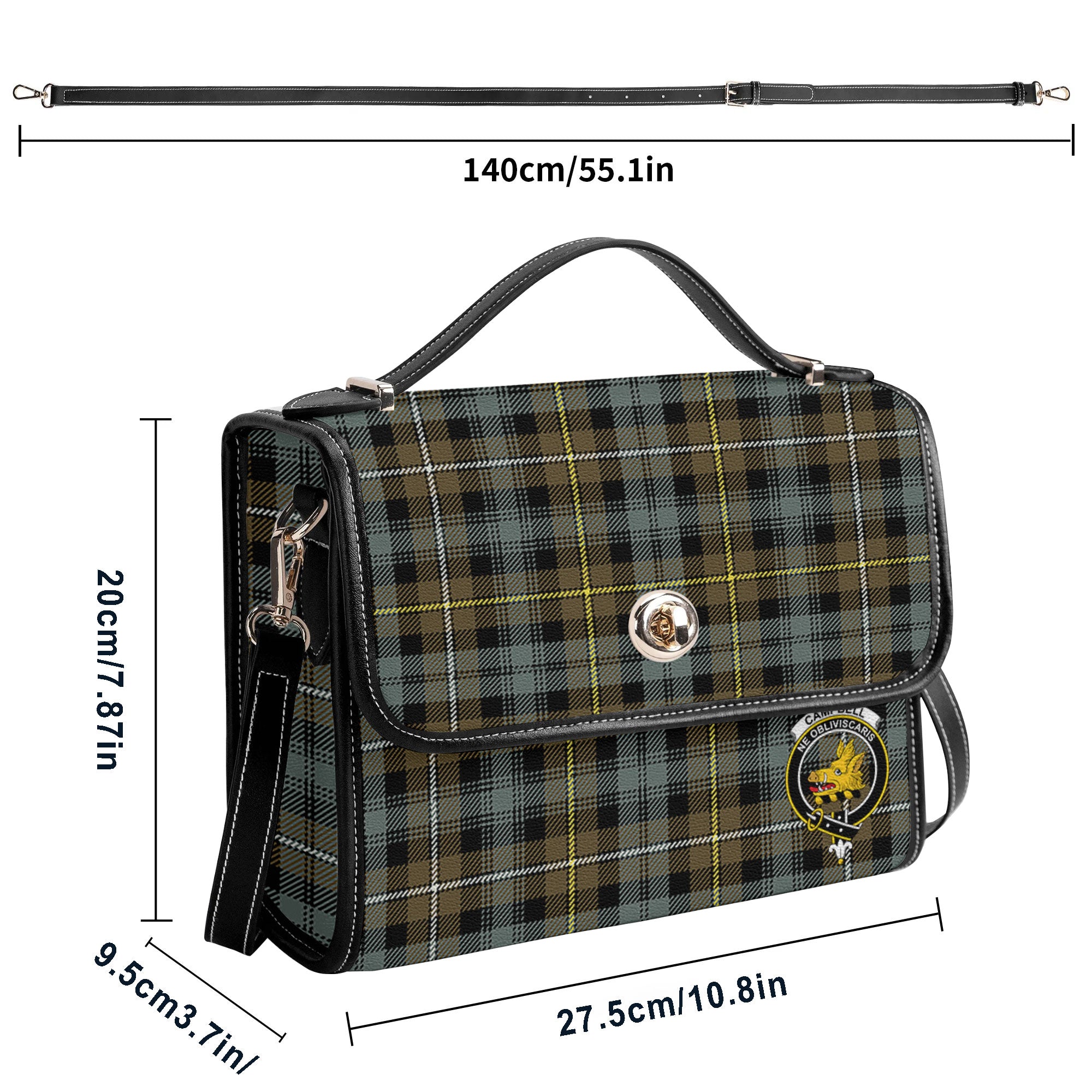 Campbell Argyll Weathered Tartan Crest Satchel Bag