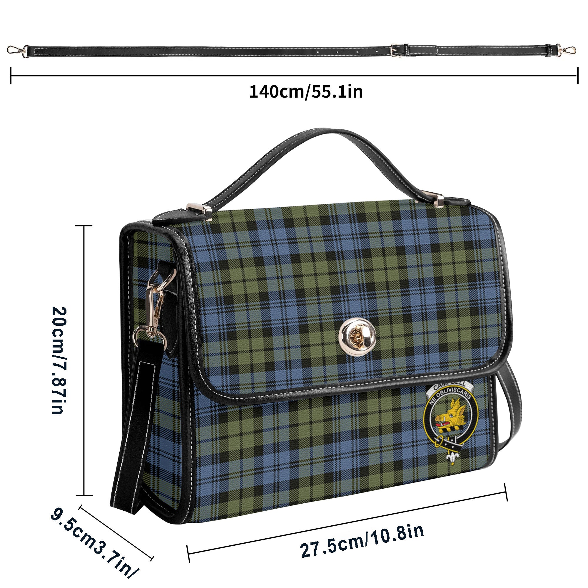 Campbell Faded Tartan Crest Satchel Bag