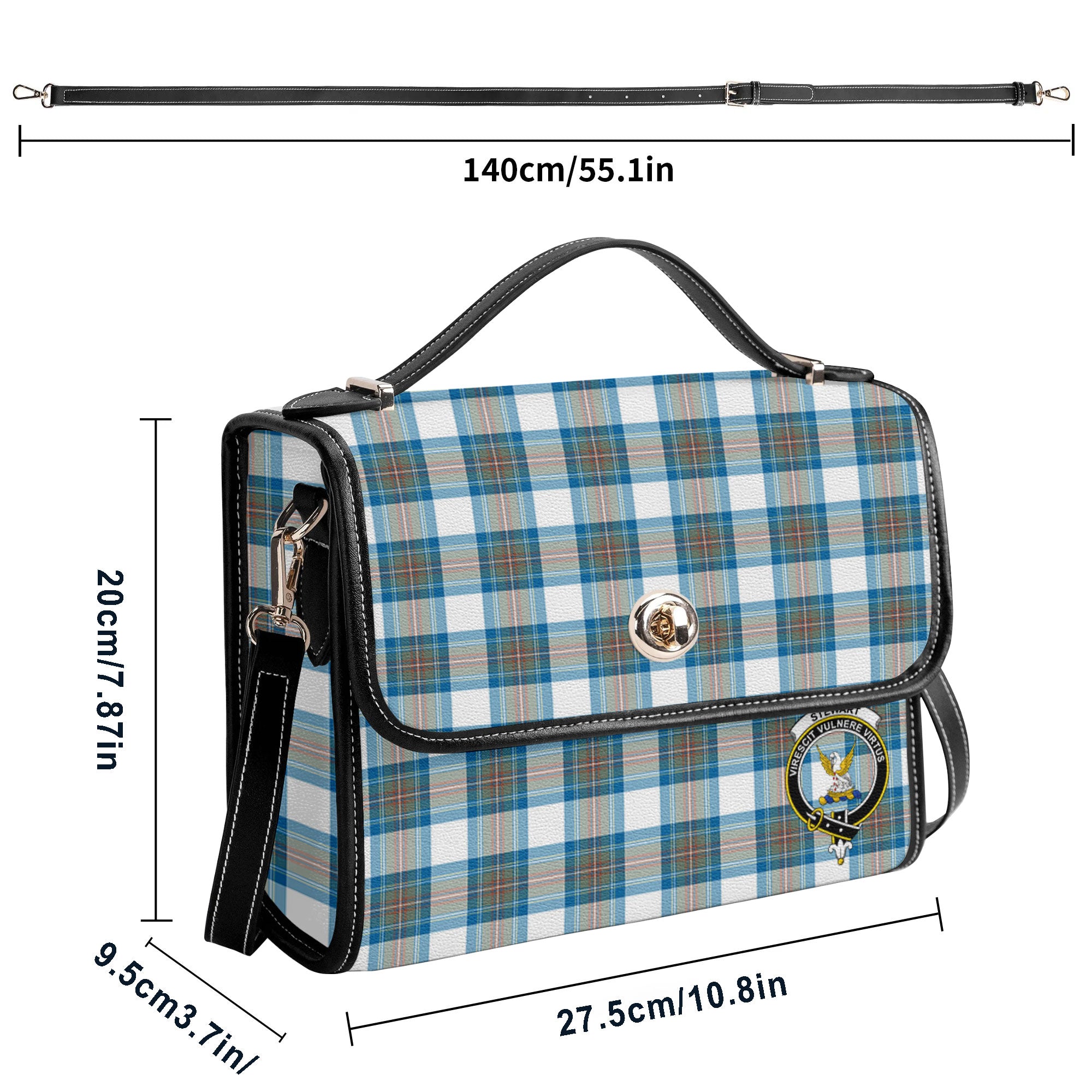 Stewart Muted Blue Tartan Crest Satchel Bag
