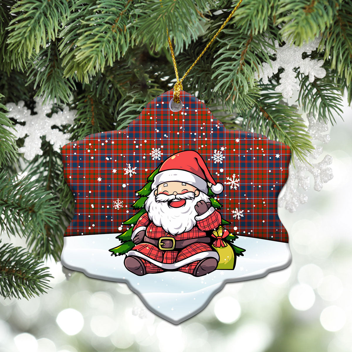 Cameron of Lochiel Ancient Tartan Christmas Ceramic Ornament - Scottish Santa Style